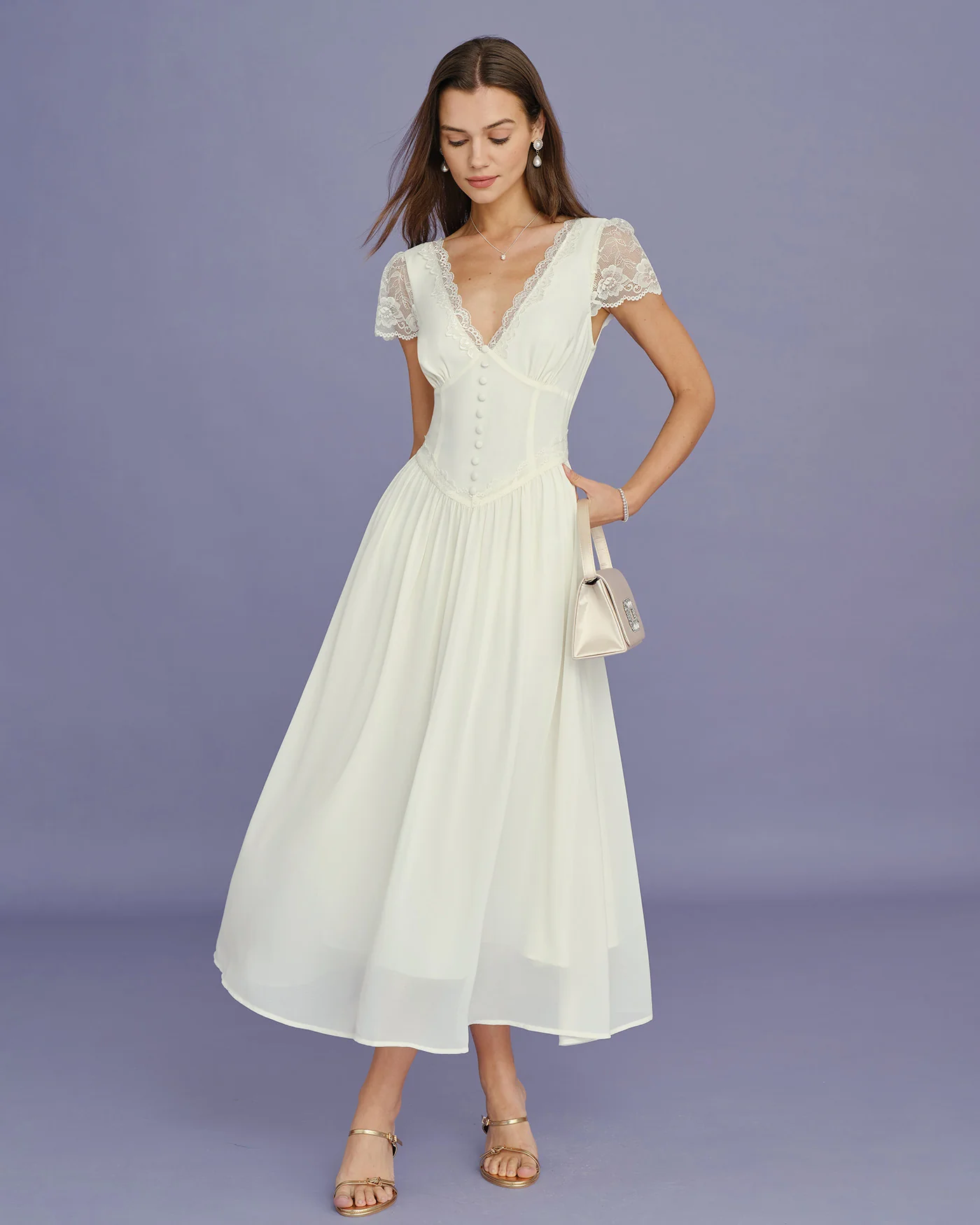 28d3f8141973e59afeb34ca2a480238e2e61924775de5656371e5041394b2e6f-1.webp Apricot V Neck Lace Splicing Maxi Dress - Image 1